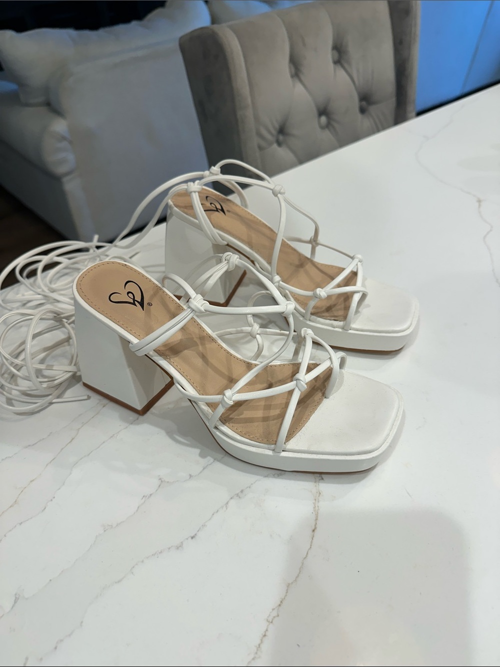 Brand new never been worn White Strappy Block Heel Sandals - Women's